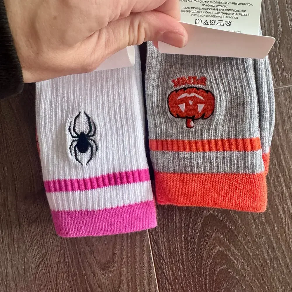 VS PINK 2025 Halloween Crew Socks Embroidered Glow in Dark Spooky 4 Pairs NEW